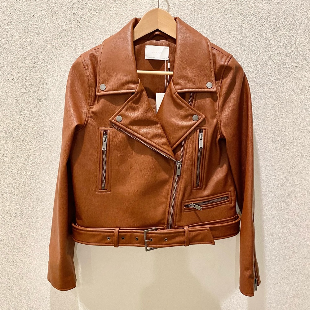 NWT OAK + FORT Limited Edition Vegan Leather Moto Jacket 1477 M